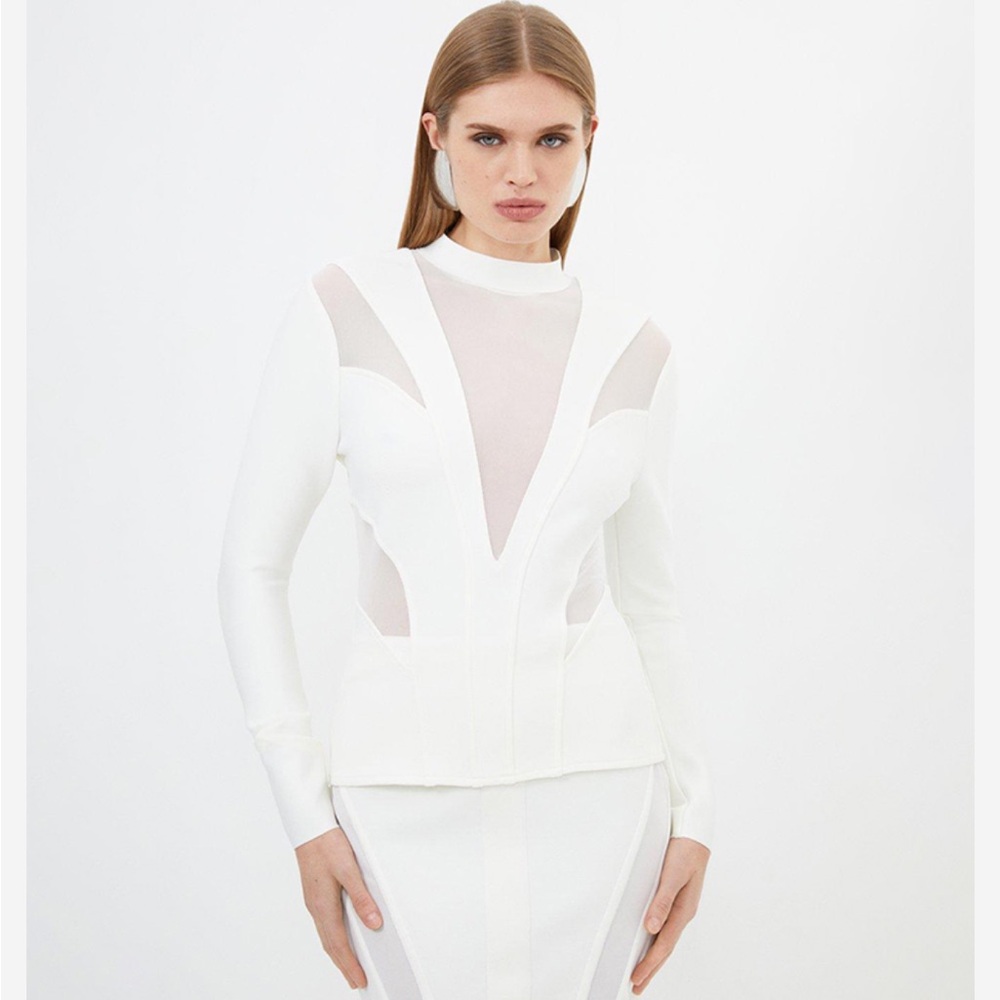 💥💥HOST PICK!!💥💥 Karen Millen Figure Form Mesh Detail White Bandage long sleeve